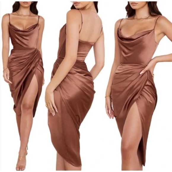 HOUSE OF CB Reva Toffee Satin Balcony Corset Dress Size Small - Picture 1 of 7